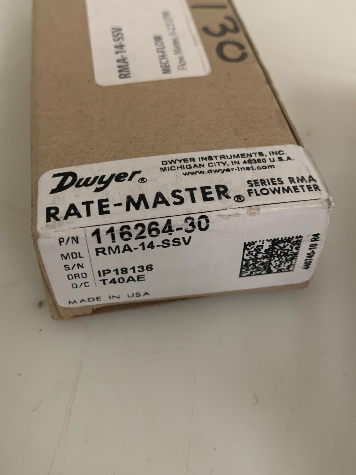 DWYER RATE MASTER FLOWMETER 0.5-5 LPM RMA-14-SSV2