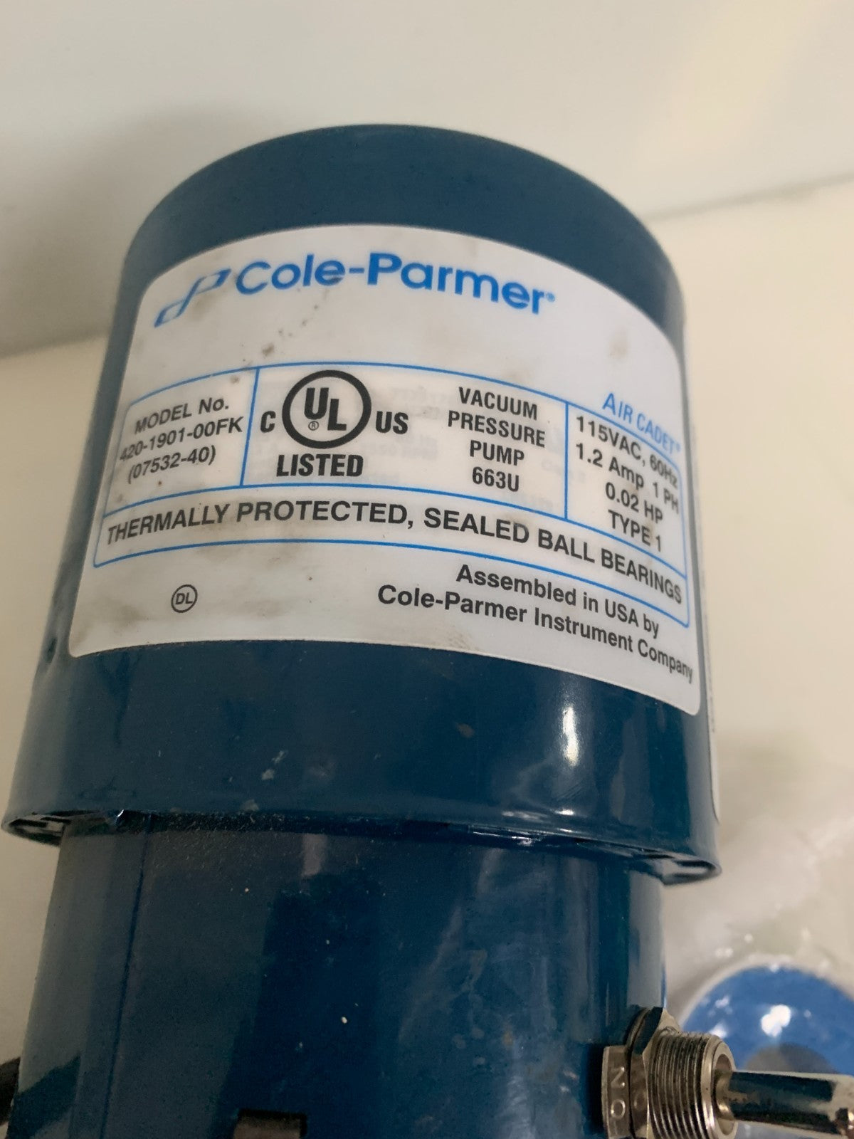 COLE-PARMER AIR CADET VACUUM PRESSURE PUMP #420-1901-00FK2