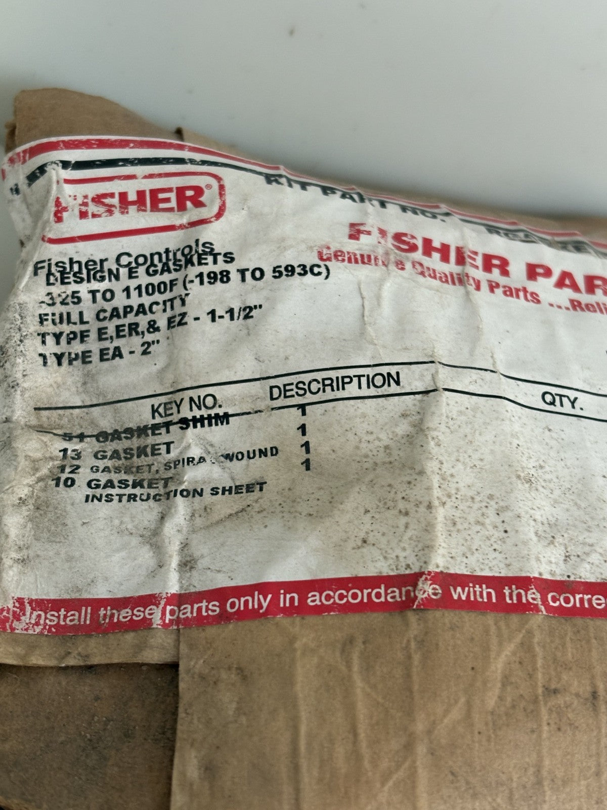 FISHER EMERSON KIT PART RGASKETX172