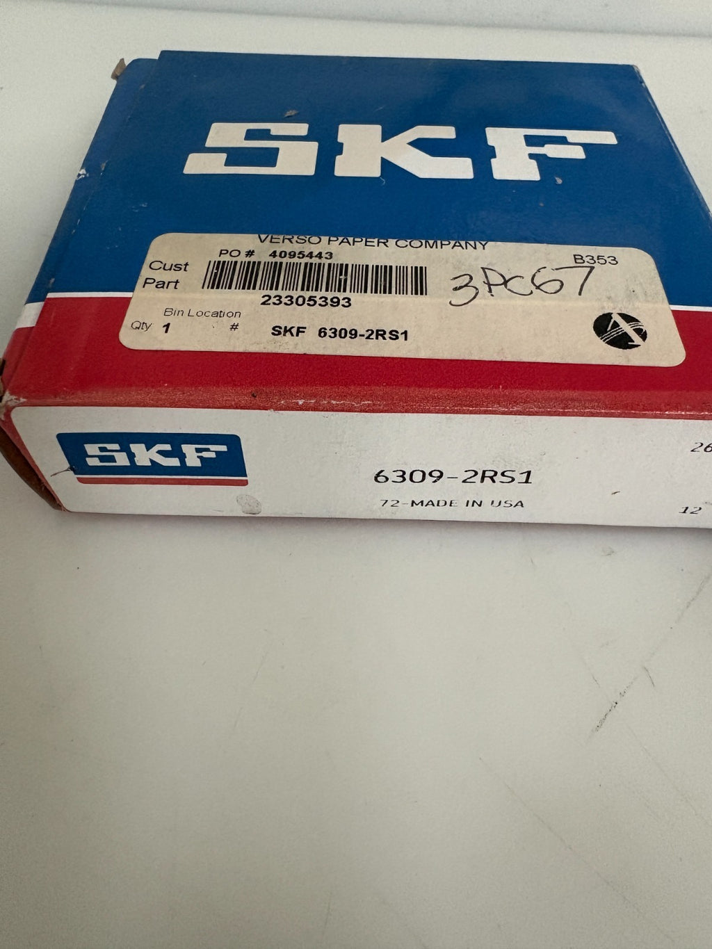 LOT OF 2 SKF EXPLORER DEEP GROOVE BALL BEARING #6309-2RS1