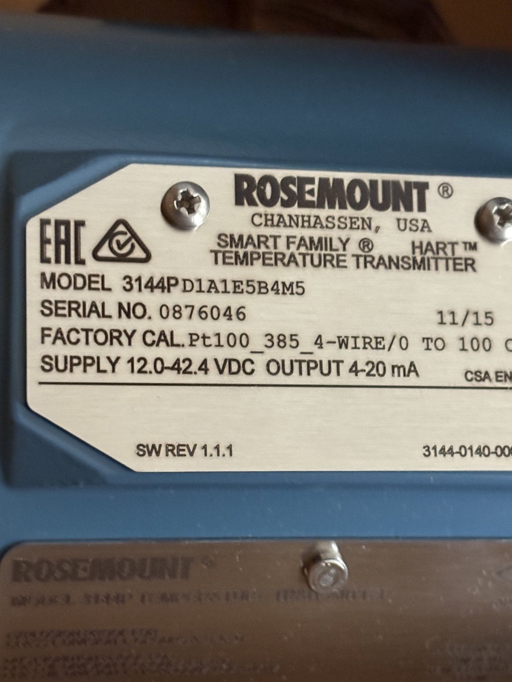 ROSEMOUNT EMERSON SMART TEMPERATURE TRANSMITTER 3144P SERIES #3144PD1A1E5B4M5