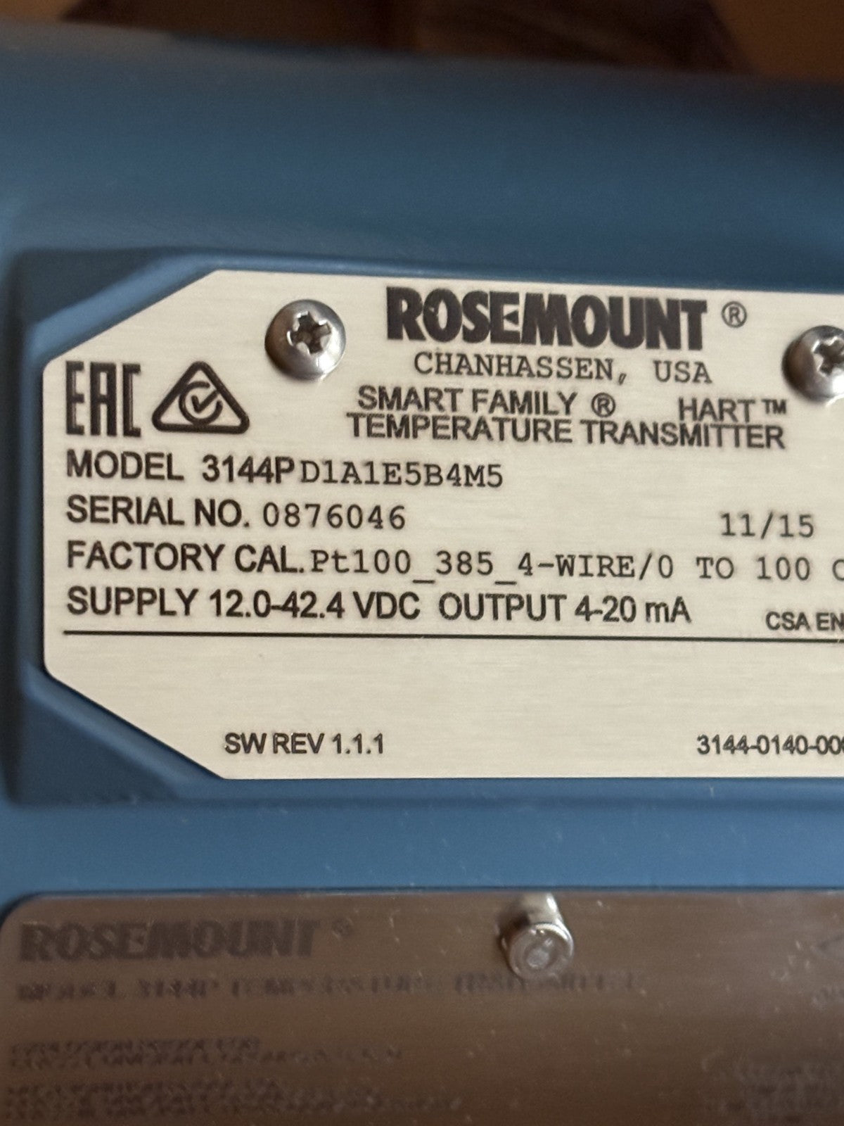 ROSEMOUNT EMERSON SMART TEMPERATURE TRANSMITTER 3144P SERIES #3144PD1A1E5B4M5