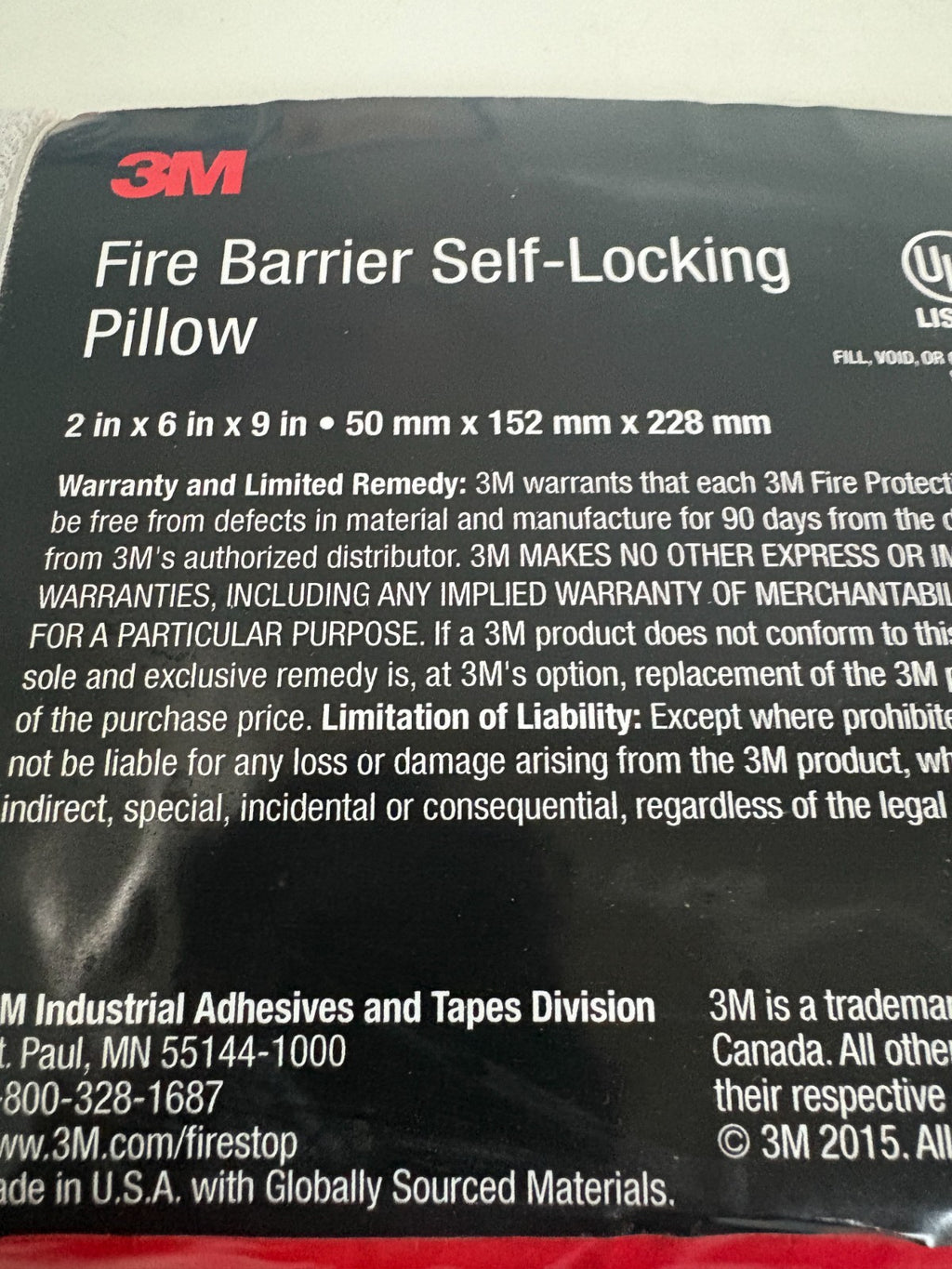 3 M MEDIUM SIZE FIRE BARRIER SELF LOCKING PILLOW 98-0400-5473-0 16 PER BOX2
