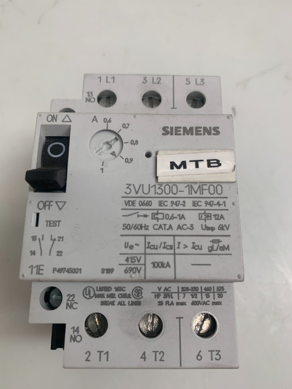 SIEMENS 3VU1300-1MF00 Circuit Breaker