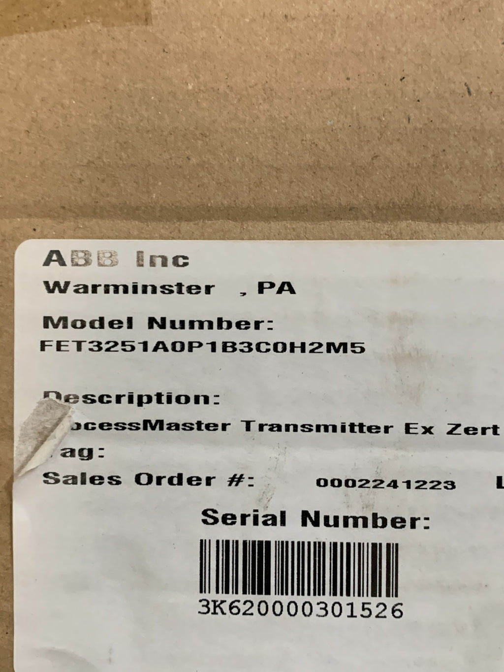 ABB PROCESS MASTER EXZERT TRANSMITTER FET3251AOP1B3COH2M5