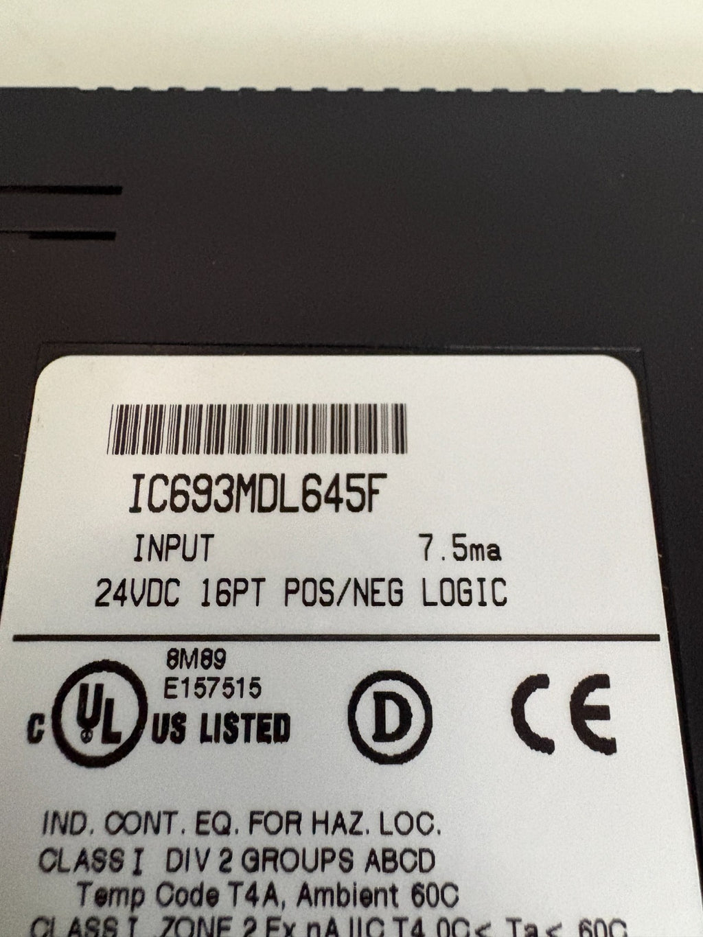 GE FANUC INPUT MODULE 24 VDC 16PT POS/NEG LOGIC IC693MDL645F2