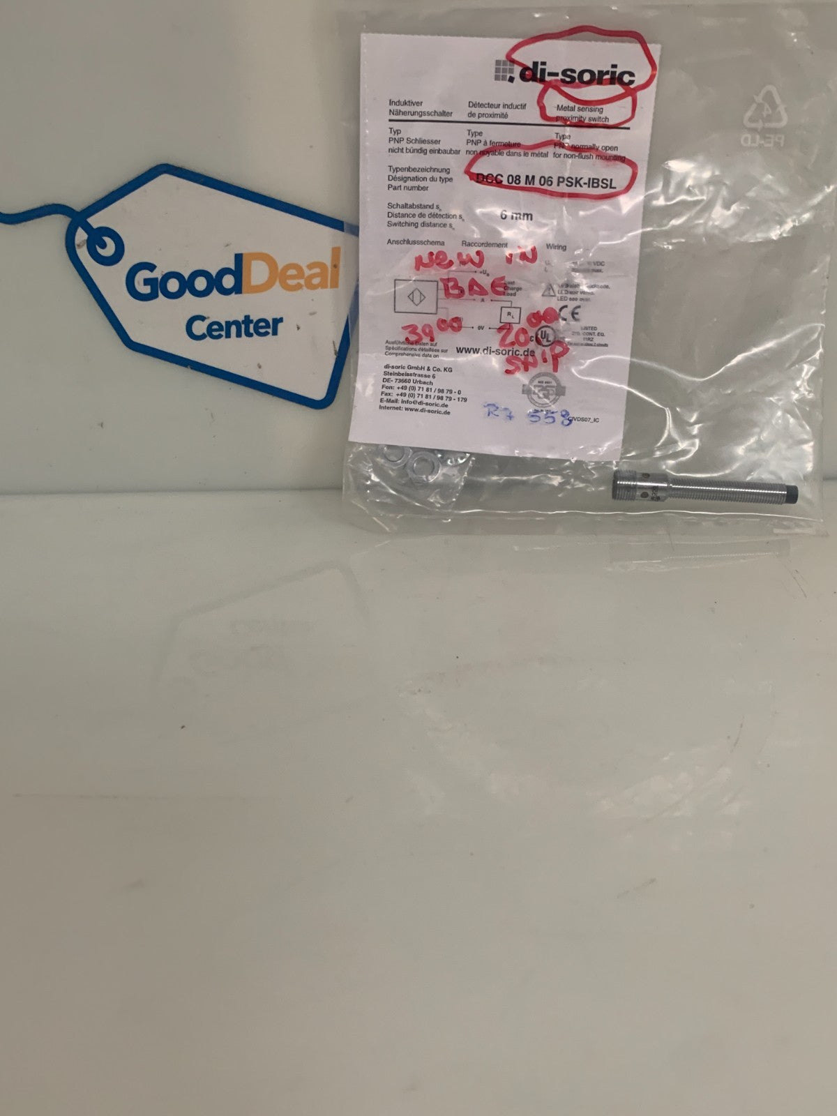 DI-SORIC METAL SENSING PROXIMITY SWITCH DCC 08 M 06 PSK-IBSL0