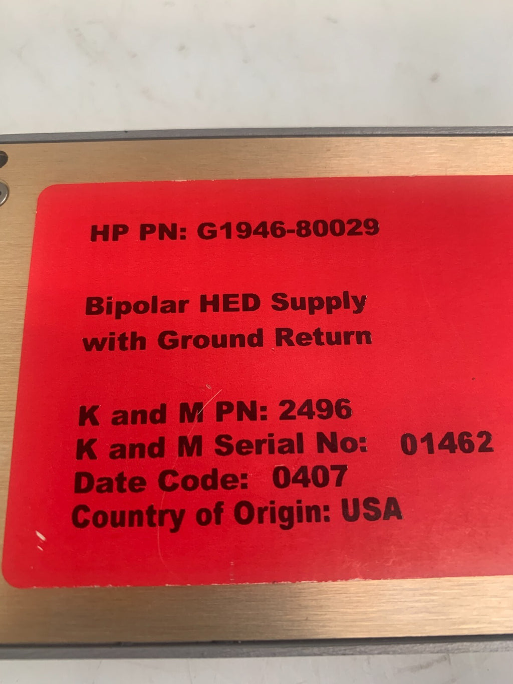 AGILENT HP  Bipolar HED Supply  w/Ground Return G1946-800291