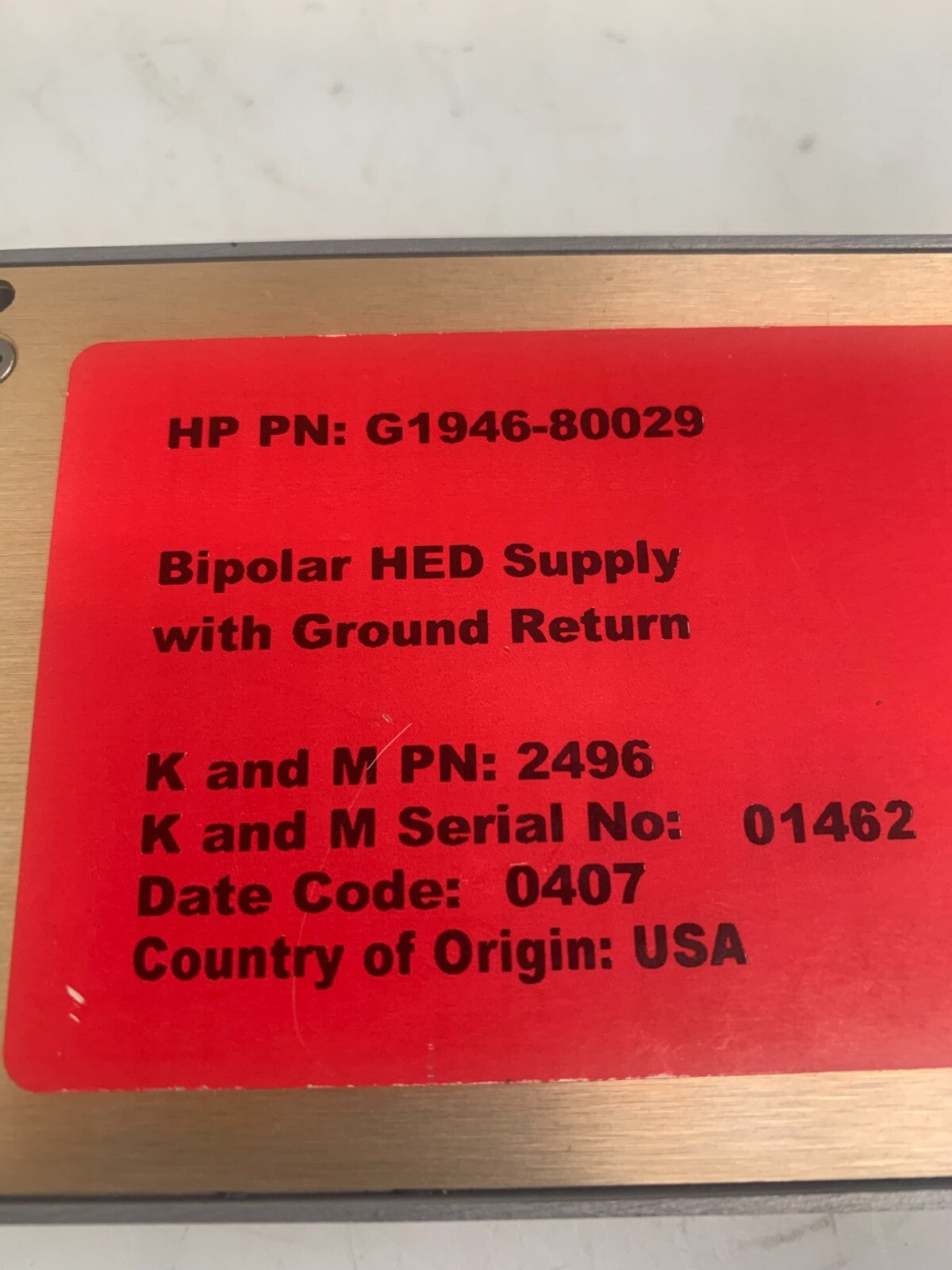 AGILENT HP  Bipolar HED Supply  w/Ground Return G1946-800291