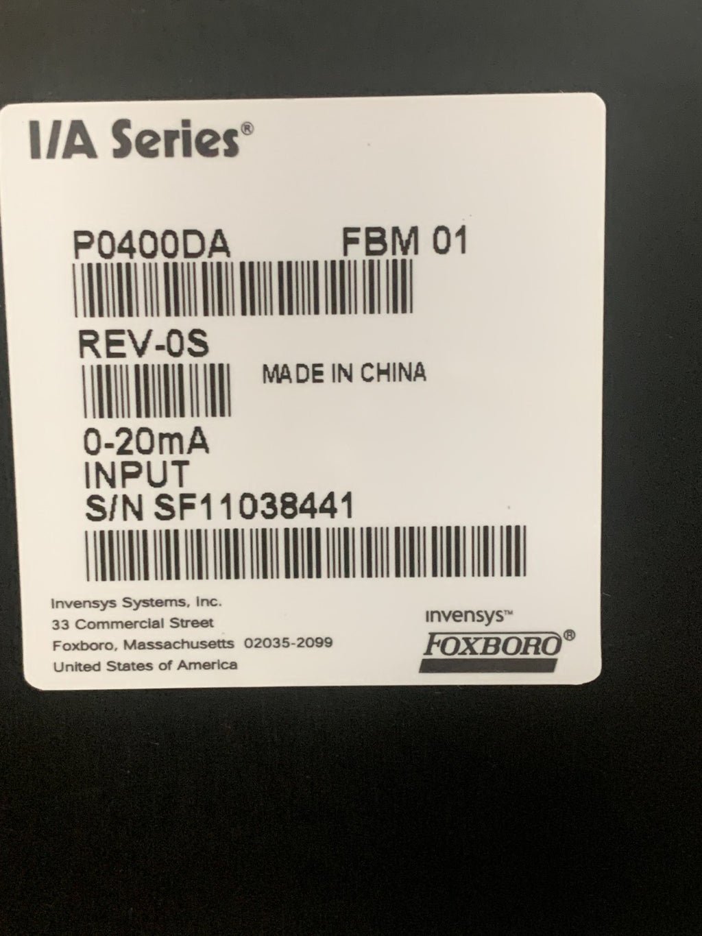 FOXBORO I/A SERIES INPUT/OUTPUT MODULE P0400YE FBM4 REV-OR