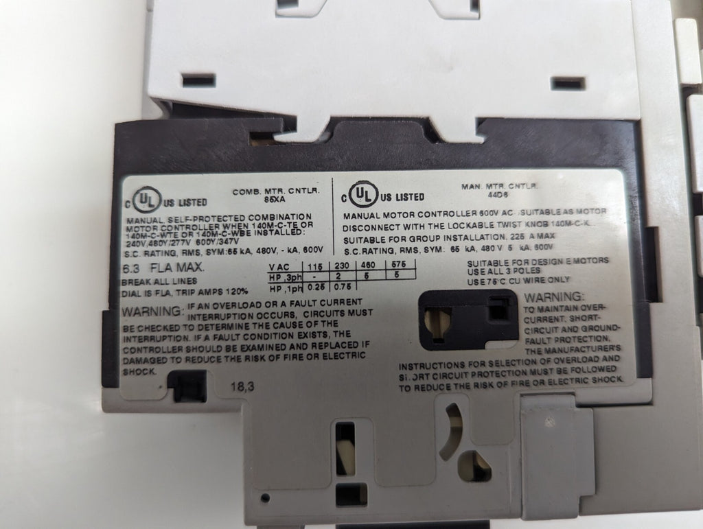ALLEN BRADLEY 190S-ANDJ2-CB63C MCS COMPACT STARTER 140M-C2E-B63 100-C09D*10