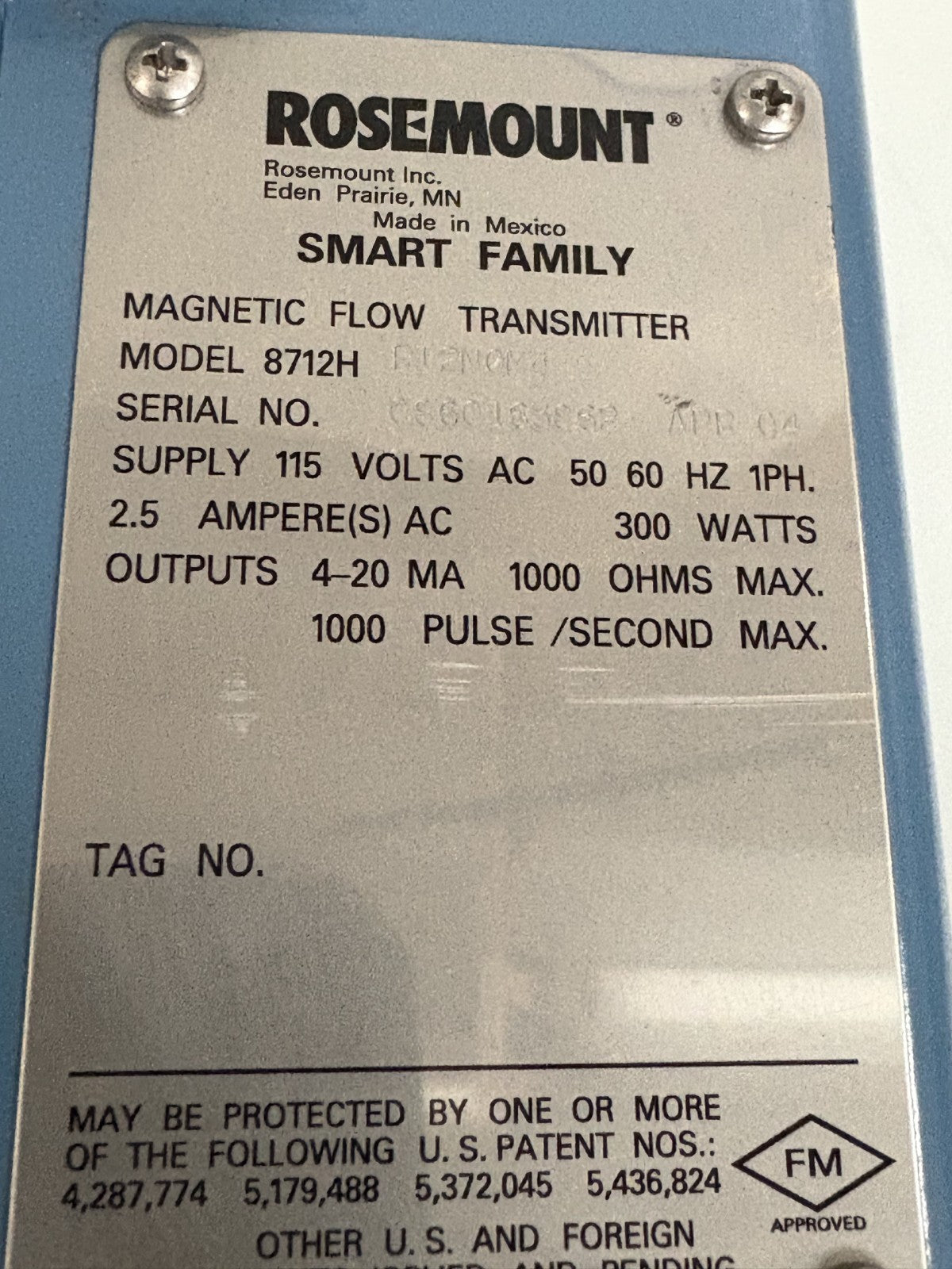 ROSEMOUNT SMART FAMILY MAGNETIC FLOW TRANSMITTER 8712 H R12NOM44