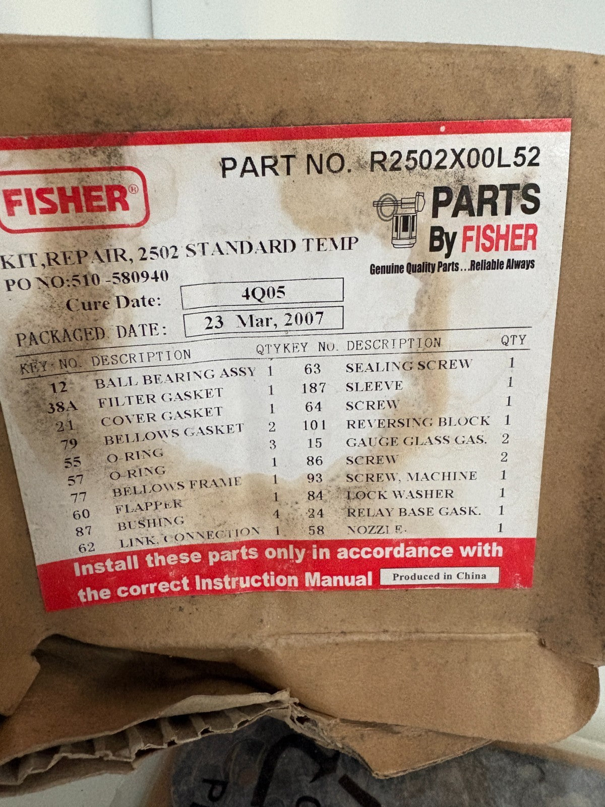 FISHER REPAIR KIT R2502X00L525