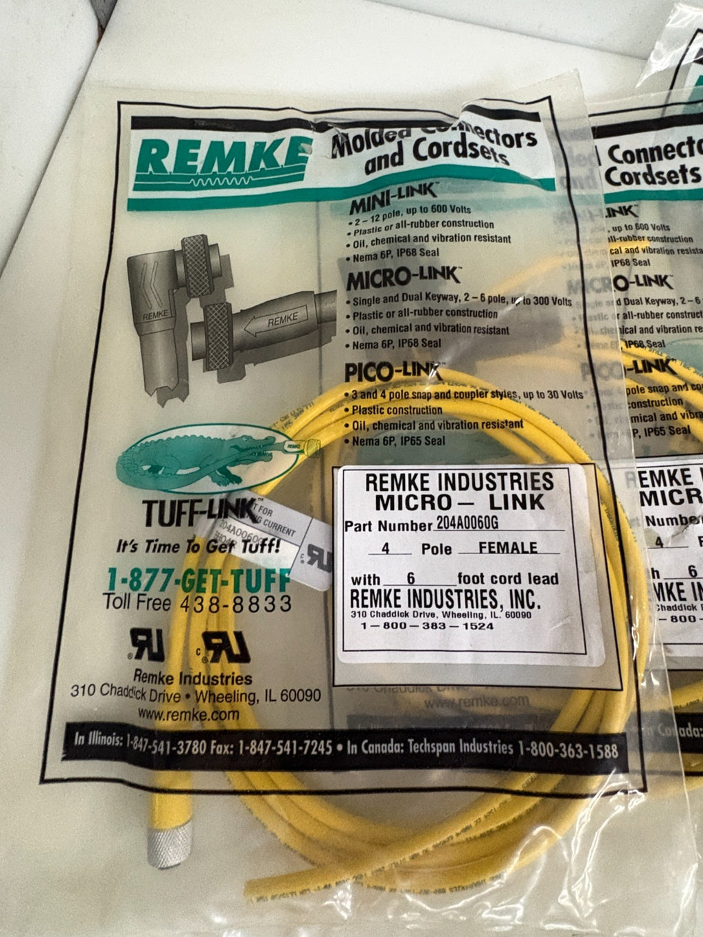 LOT OF 3 REMKE MICRO LINK 4 POLE FEMALE 6' CORD LEAD 204A0060 G
