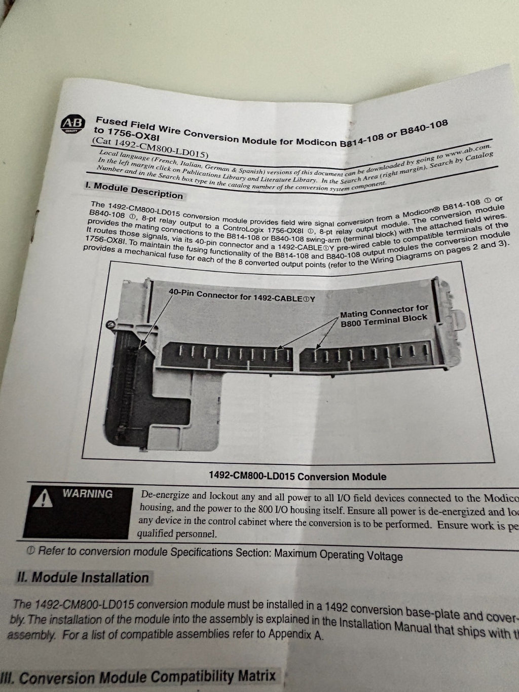 ALLEN BRADLEY PLC WIRING SYSTEM 1492-CM800-LD0152