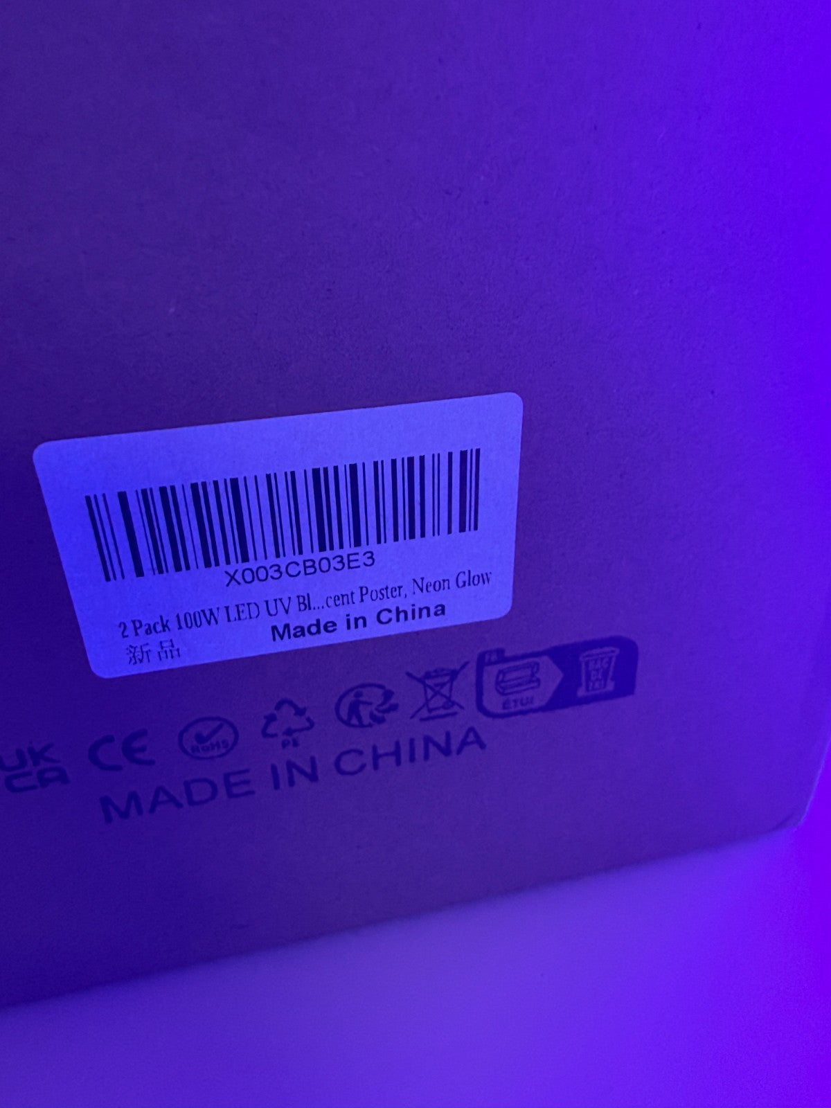 100W BLACK LIGHT UV FLOOD NEON GLOW X003 CB03E31