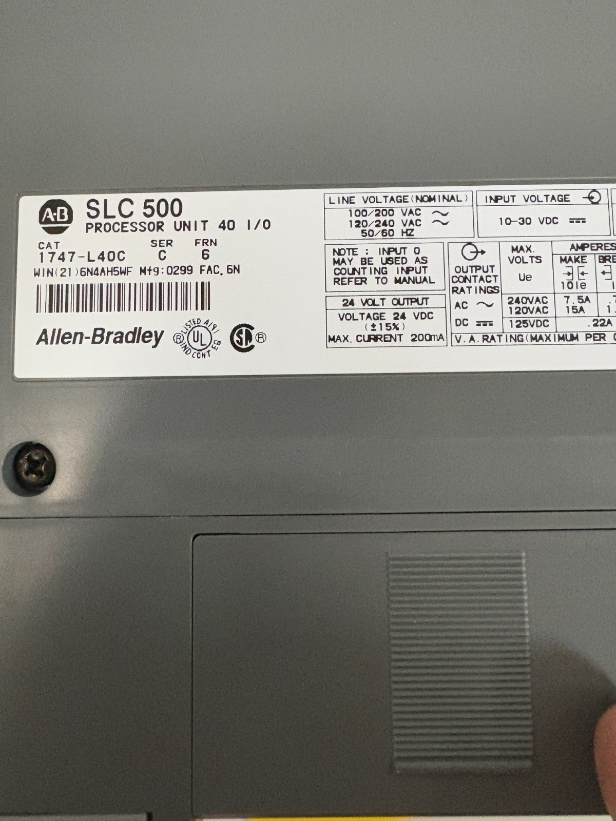 ALLEN BRADLEY I/O PROCESSOR UNIT 40 #1747-L40C C 6