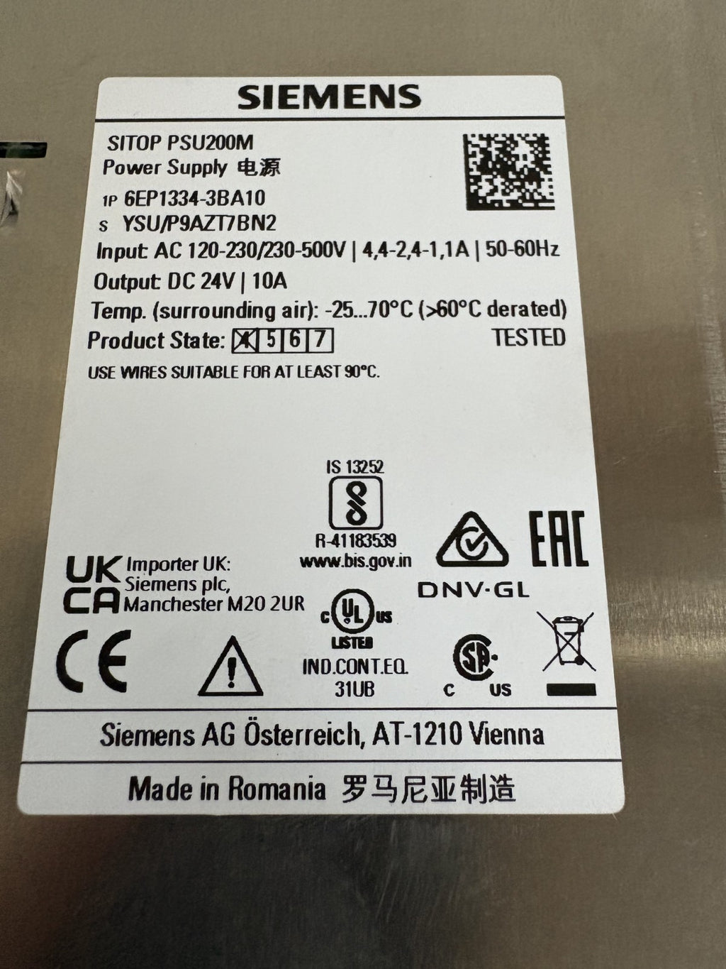 SIEMENS SITOP POWER SUPPLY PSU200 M 6EP1334-3BA10
