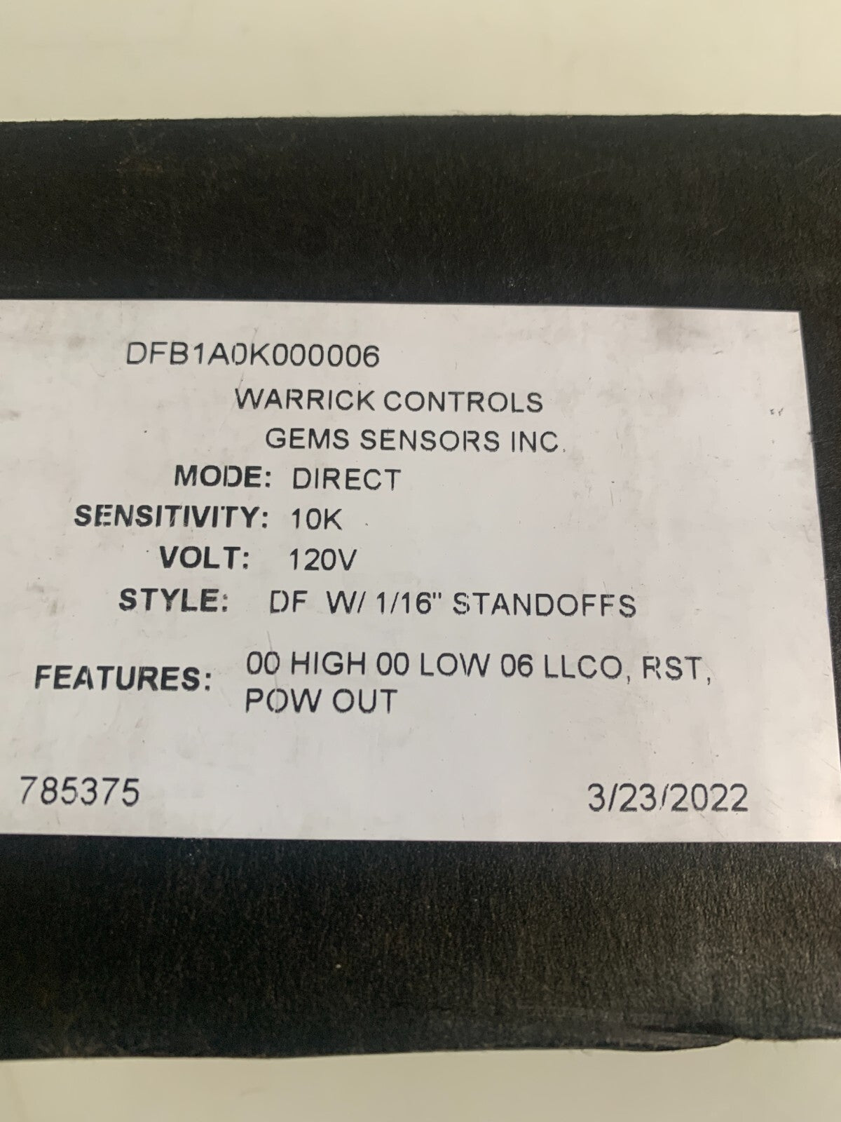 WARRICK CONTROLS LEVEL CONTROL 6 SEC TIME DELAY DFB1AOK000006