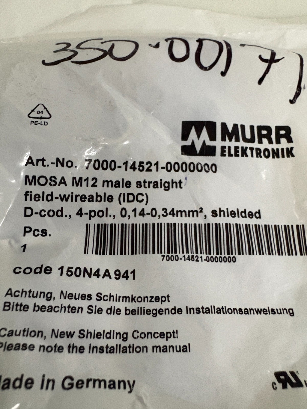 LOT OF 2  MURR ELEKTRONIK CONNECTOR 7000-14521-00000002