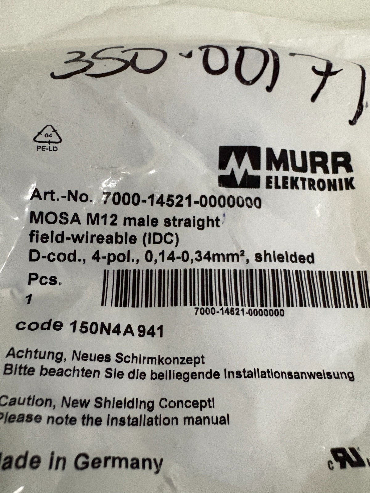 LOT OF 2  MURR ELEKTRONIK CONNECTOR 7000-14521-00000002