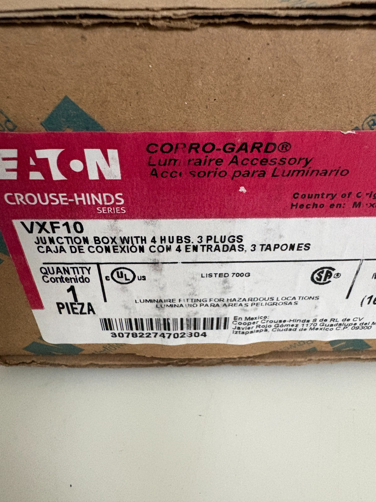 EATON CROUSE HINDS JUNCTION BOX W/4 HUBS 3 PLUGS #VXF103