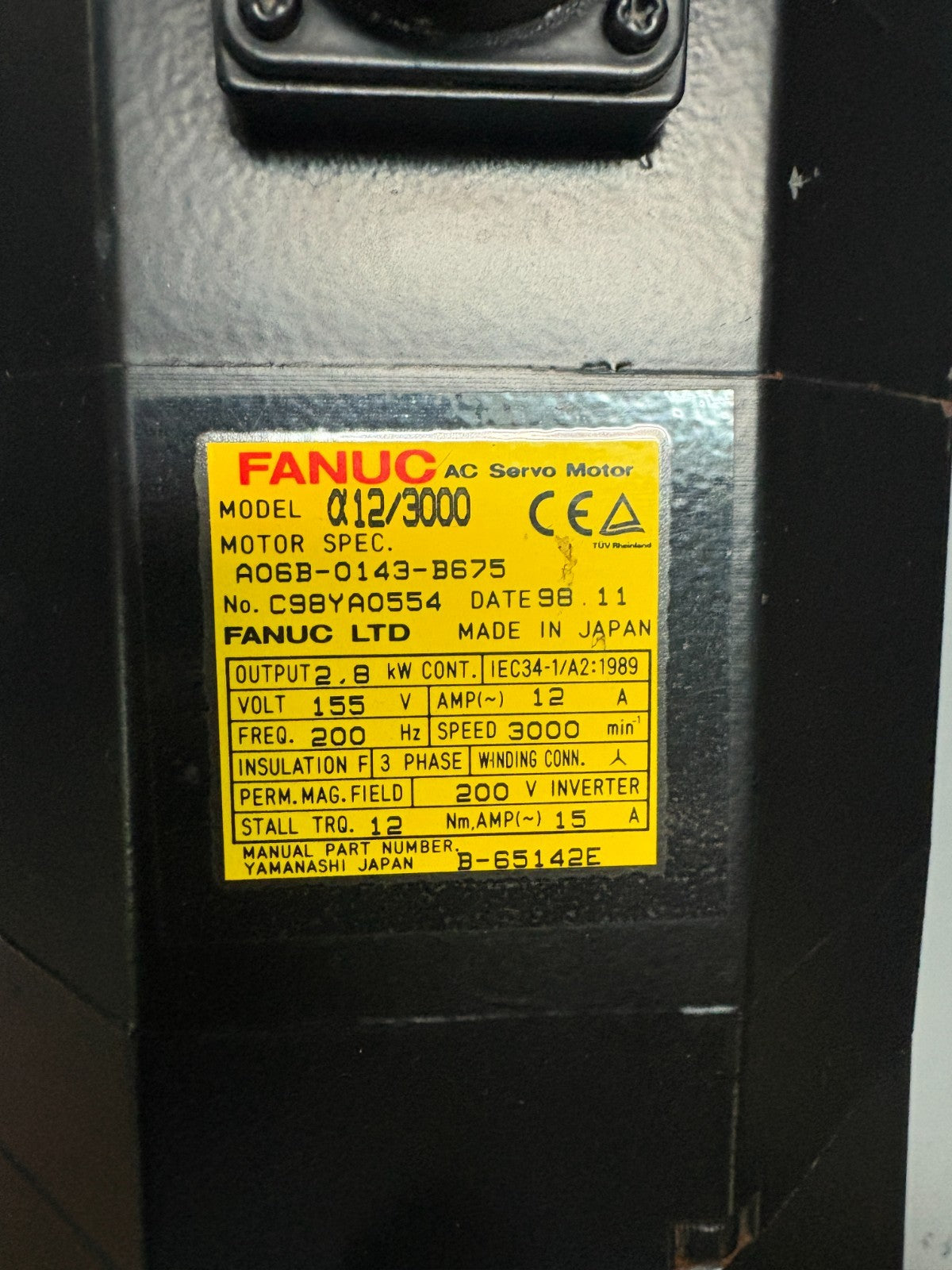 FANUC AC SERVO MOTOR 12/3000 A06B-0143-B6752
