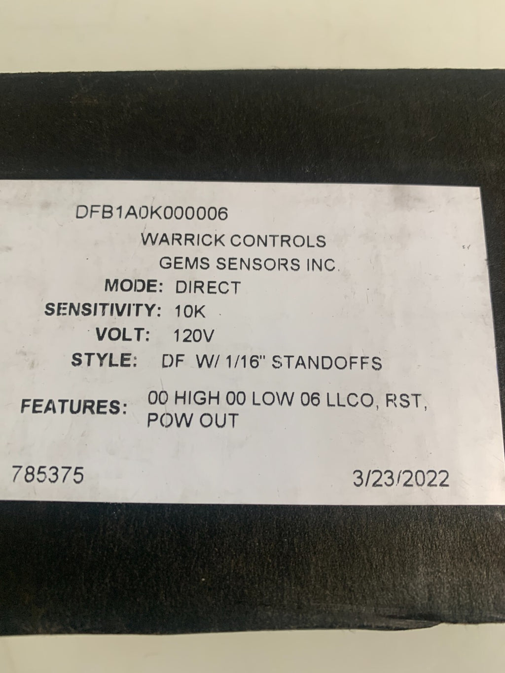 WARRICK CONTROLS LEVEL CONTROL 6 SEC TIME DELAY DFB1AOK0000062