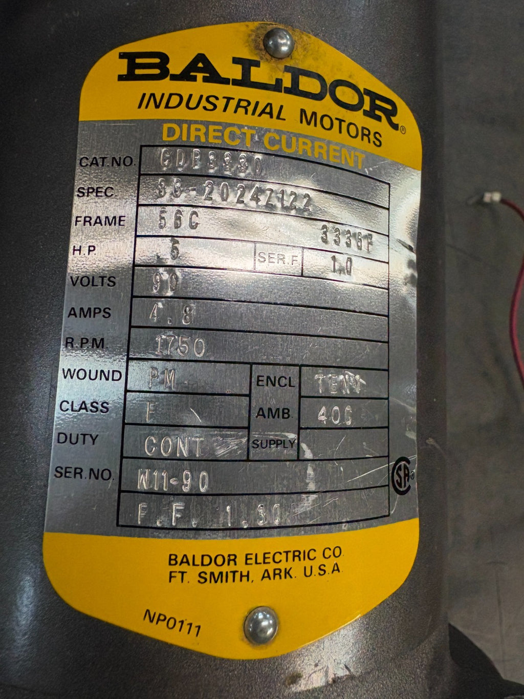 BALDOR DIRECT CURRENT MOTOR CDP3330 W/WARNER CLUTCH MOTOR EM 50-10