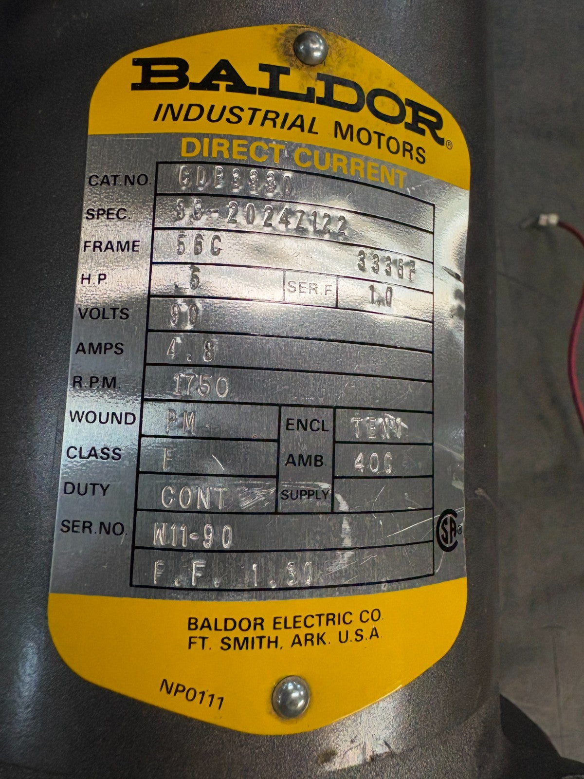 BALDOR DIRECT CURRENT MOTOR CDP3330 W/WARNER CLUTCH MOTOR EM 50-10