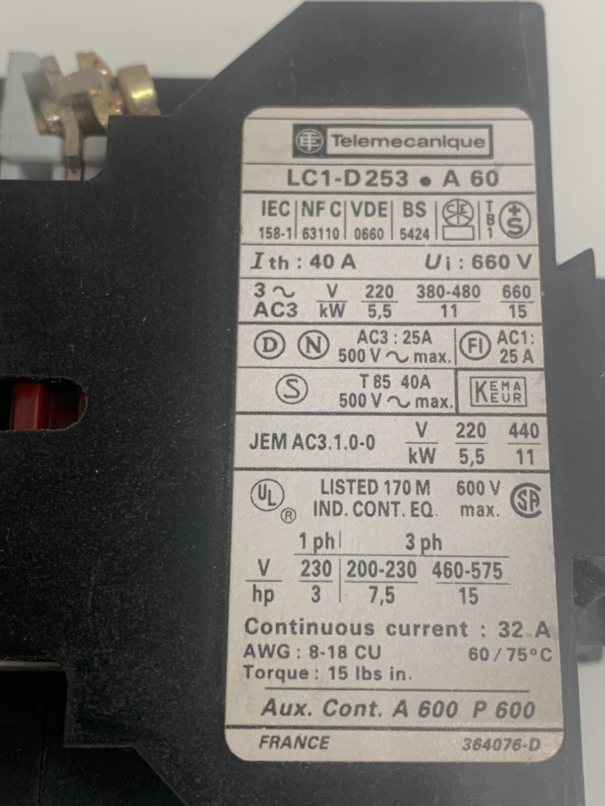 SCHNEIDER ELECTRIC / TELEMECANIQUE  Contact Coil   LC1-D253
