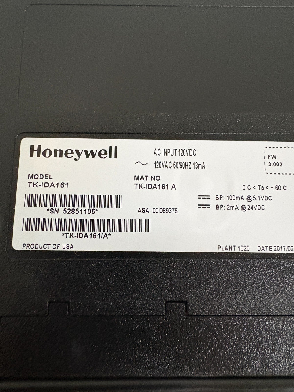 HONEYWELL AC INPUT 120 VDC TK-IDA161 A