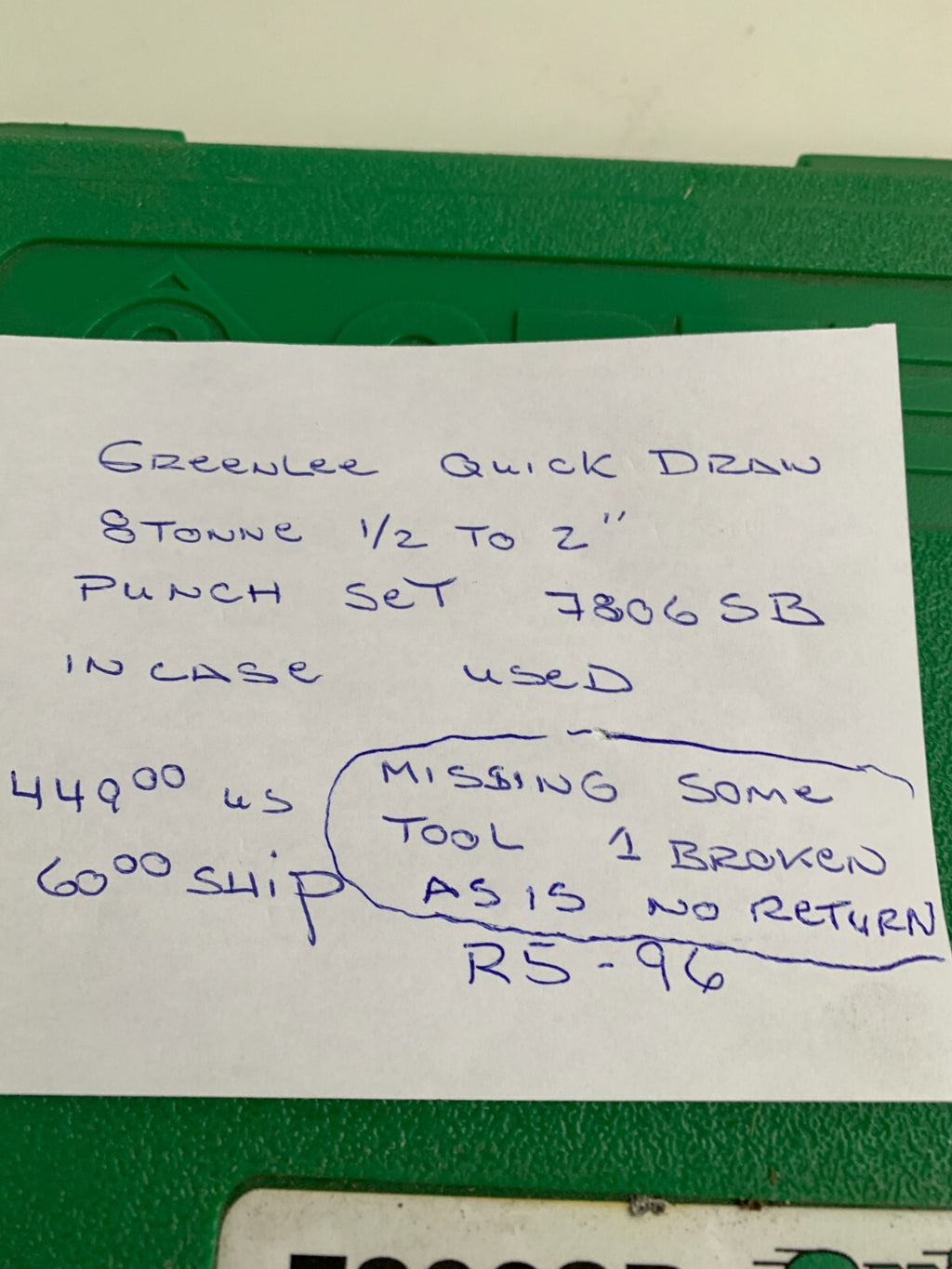 GREENLEE QUICK DRAW 8 TONNE 1/2 TO 2" PUNCH SET 7806 SB