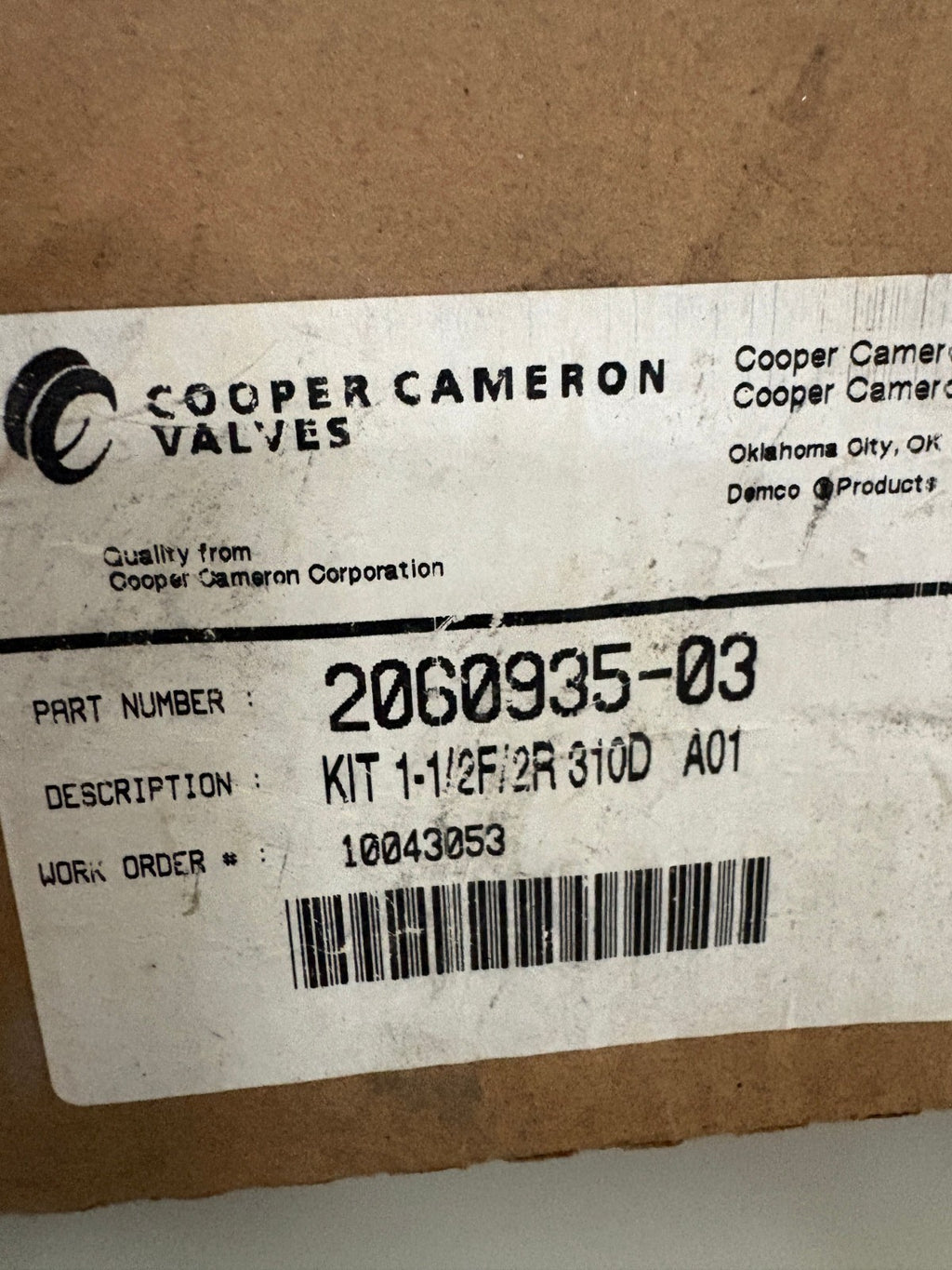 COOPER CAMERON VALVES REPAIR KIT 2060935-032