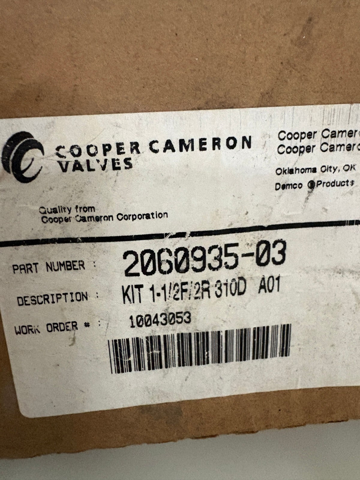 COOPER CAMERON VALVES REPAIR KIT 2060935-032