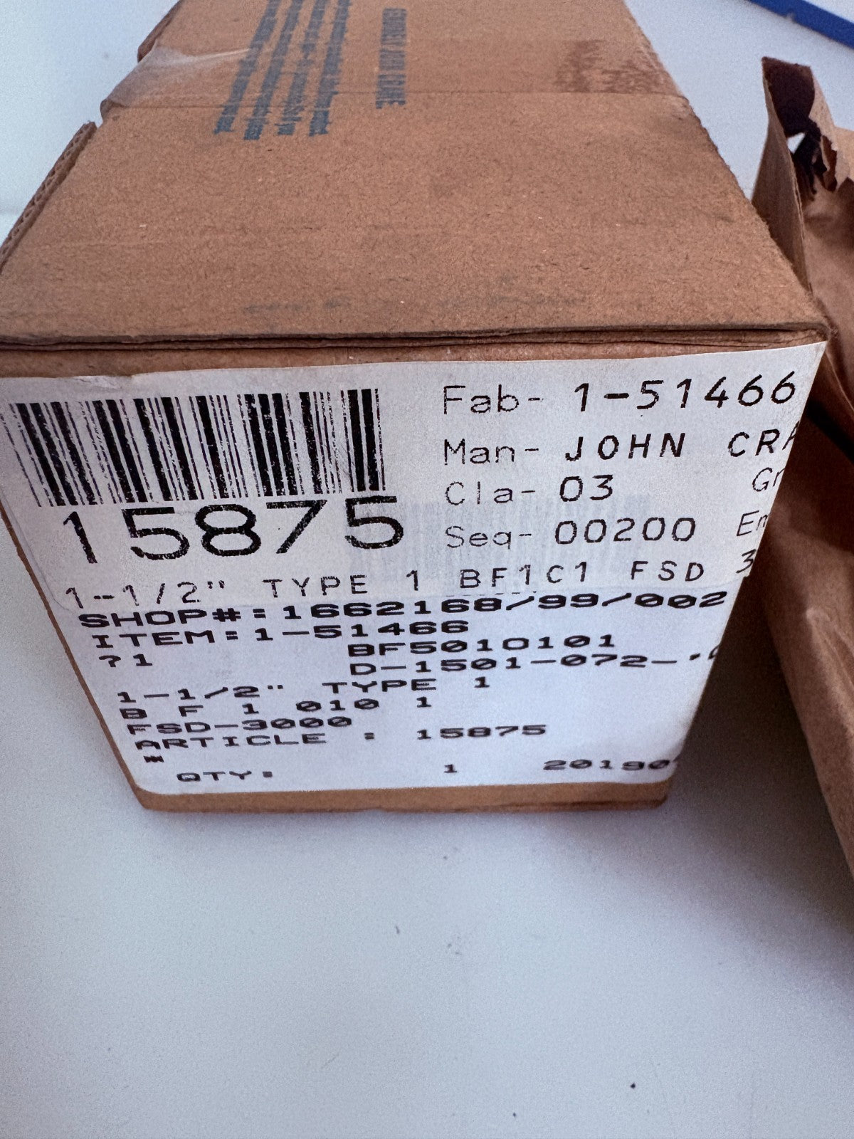 JOHN CRANE 1 1/2 MECHANICAL SEAL #1-51466 FSD-3000 #15875