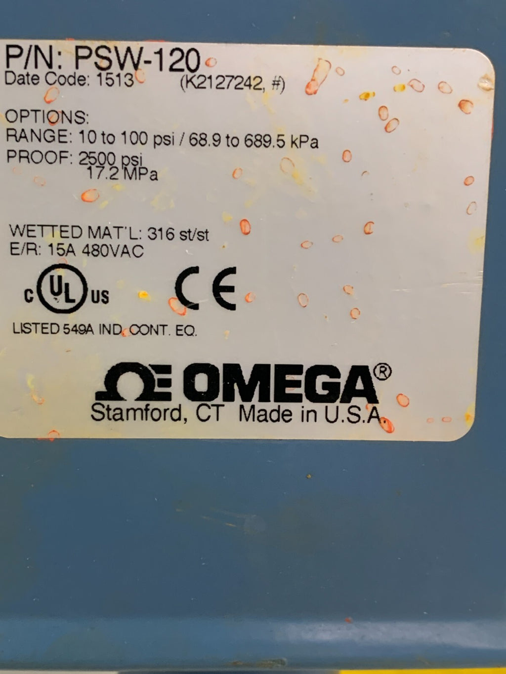 OMEGA PRESSURE SWITCH 10 TO 100 PSI PSW-120