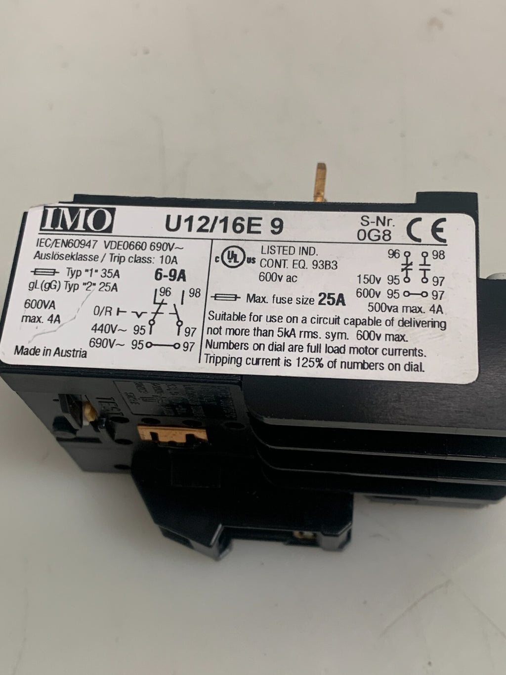 Lot of 2 NEW IMO U12/16 E9 OVERLOAD RELAY