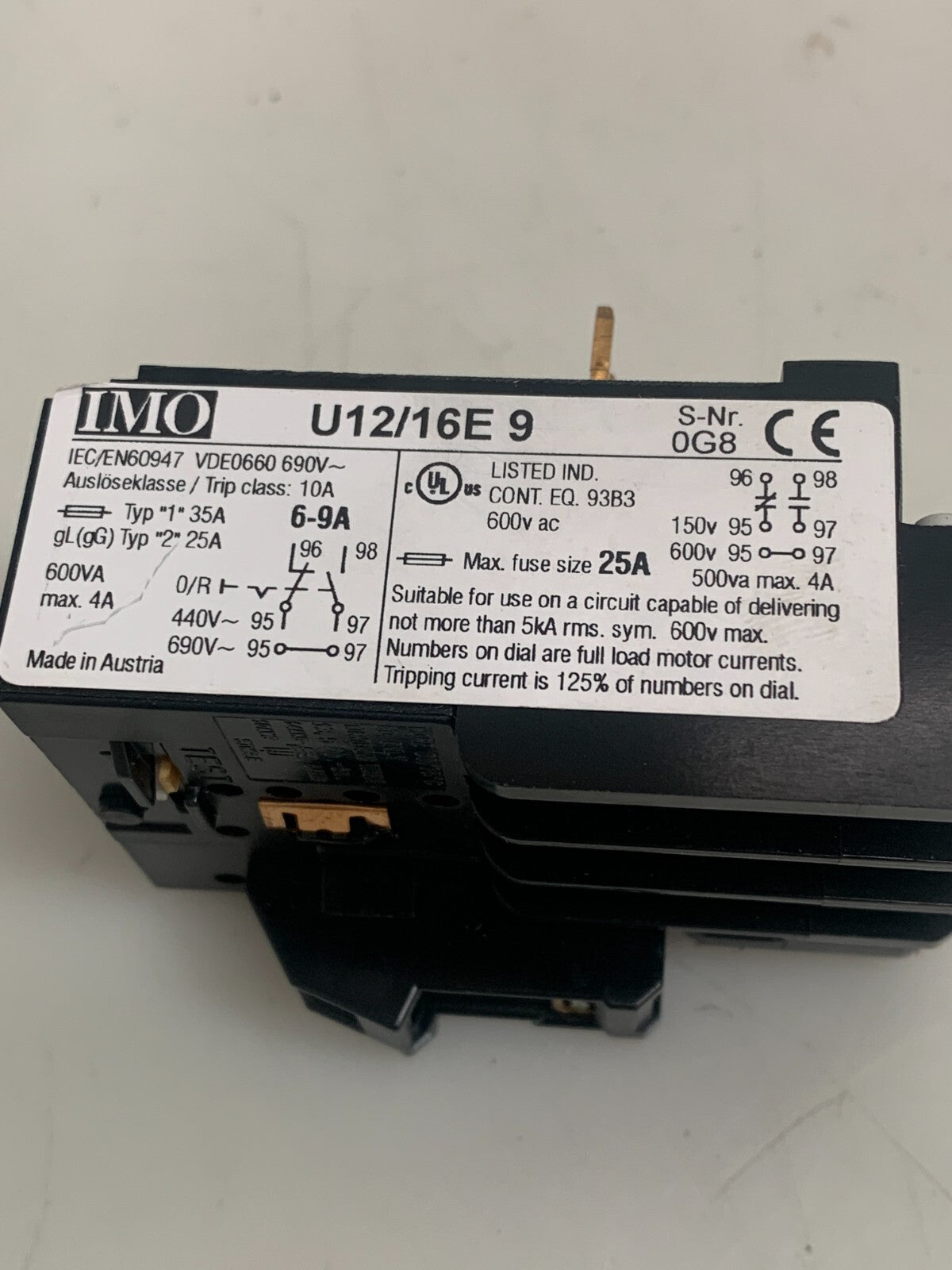 Lot of 2 NEW IMO U12/16 E9 OVERLOAD RELAY