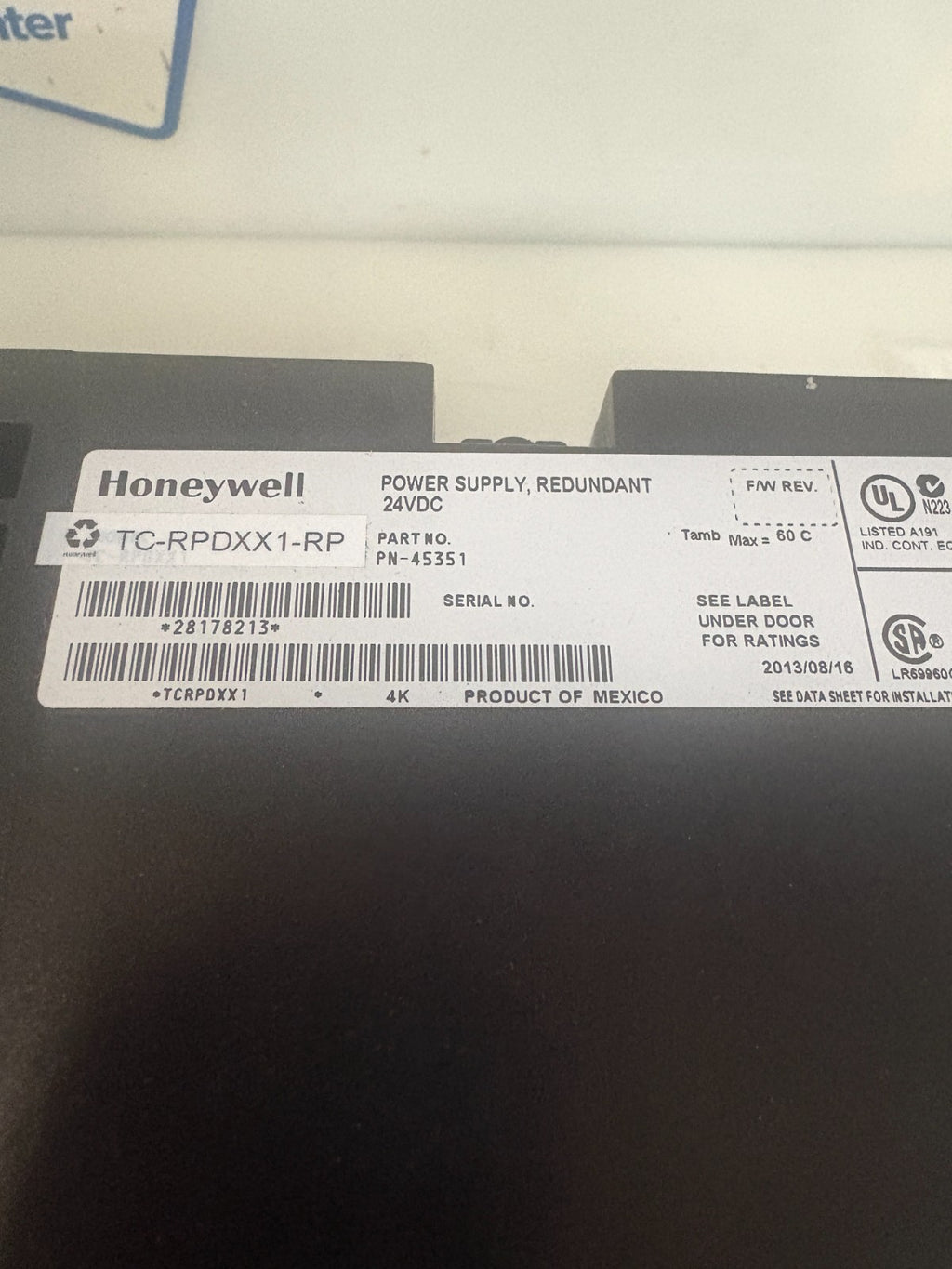 HONEYWELL REDUNDANT 24VDC POWER SUPPLY TC-RPDXX1-RP PN-453511