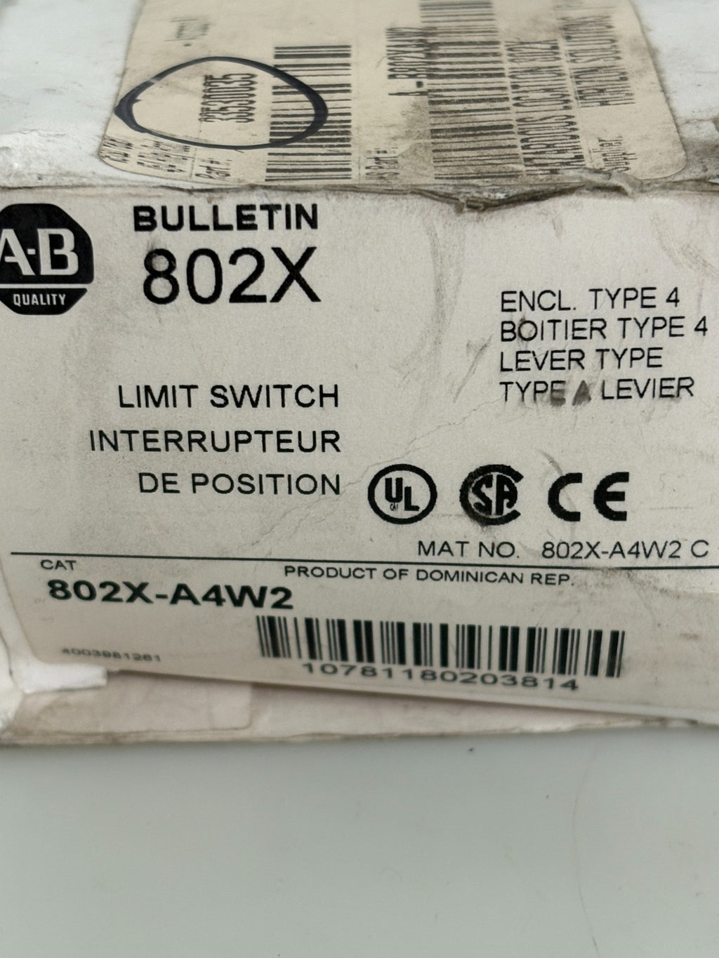 ALLEN BRADLEY LIMIT SWITCH 802X-A4W2