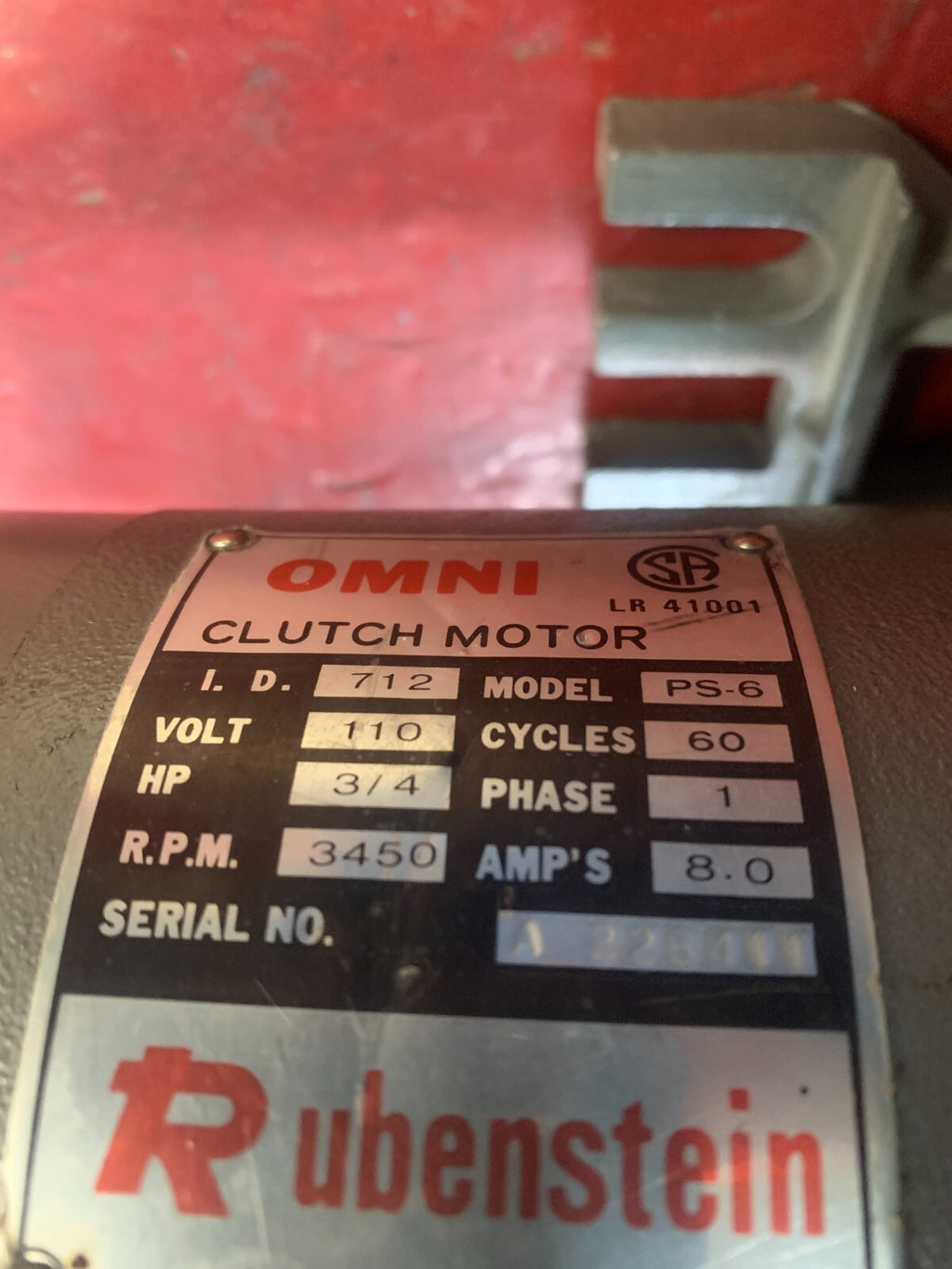 RUBENSTEIN OMNI 712 PS-6  Clutch Motor  A228411