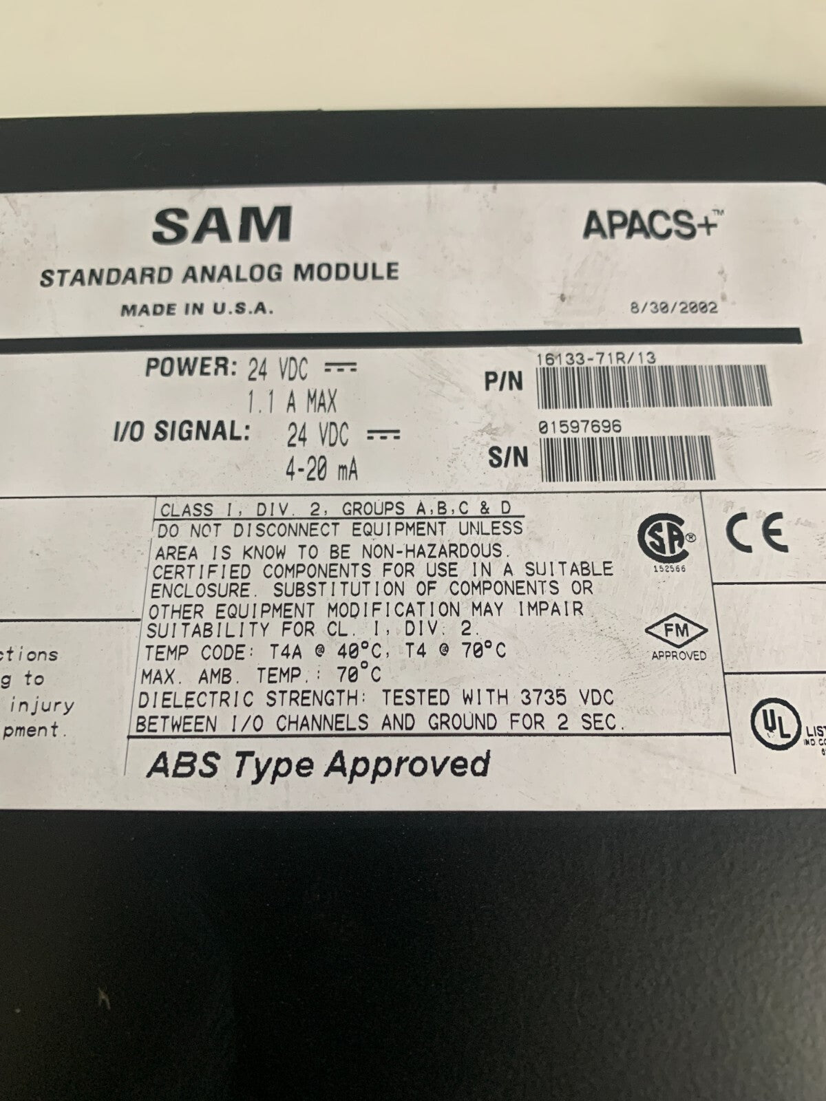 SIEMENS MOORE SAM APACS + ANALOG MODULE 39 SAMCAN 16133-71R/13