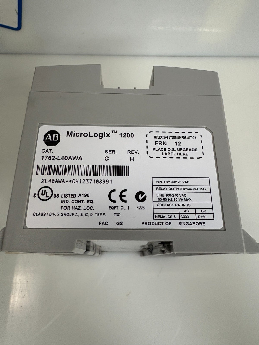 ALLEN BRADLEY MICRO LOGIX 1200 POWER CONTROLLER 1762-L40AWA SER C REV H3