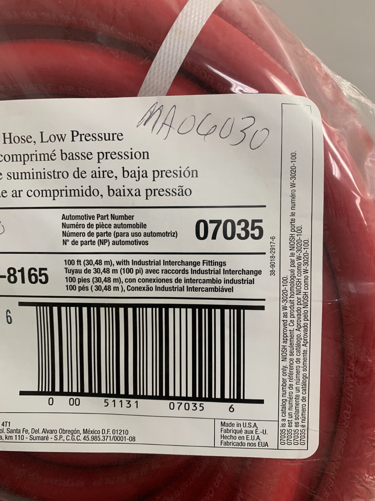 3M W-3020-50 50-ft. Low Pressure Supplied Air Hose
