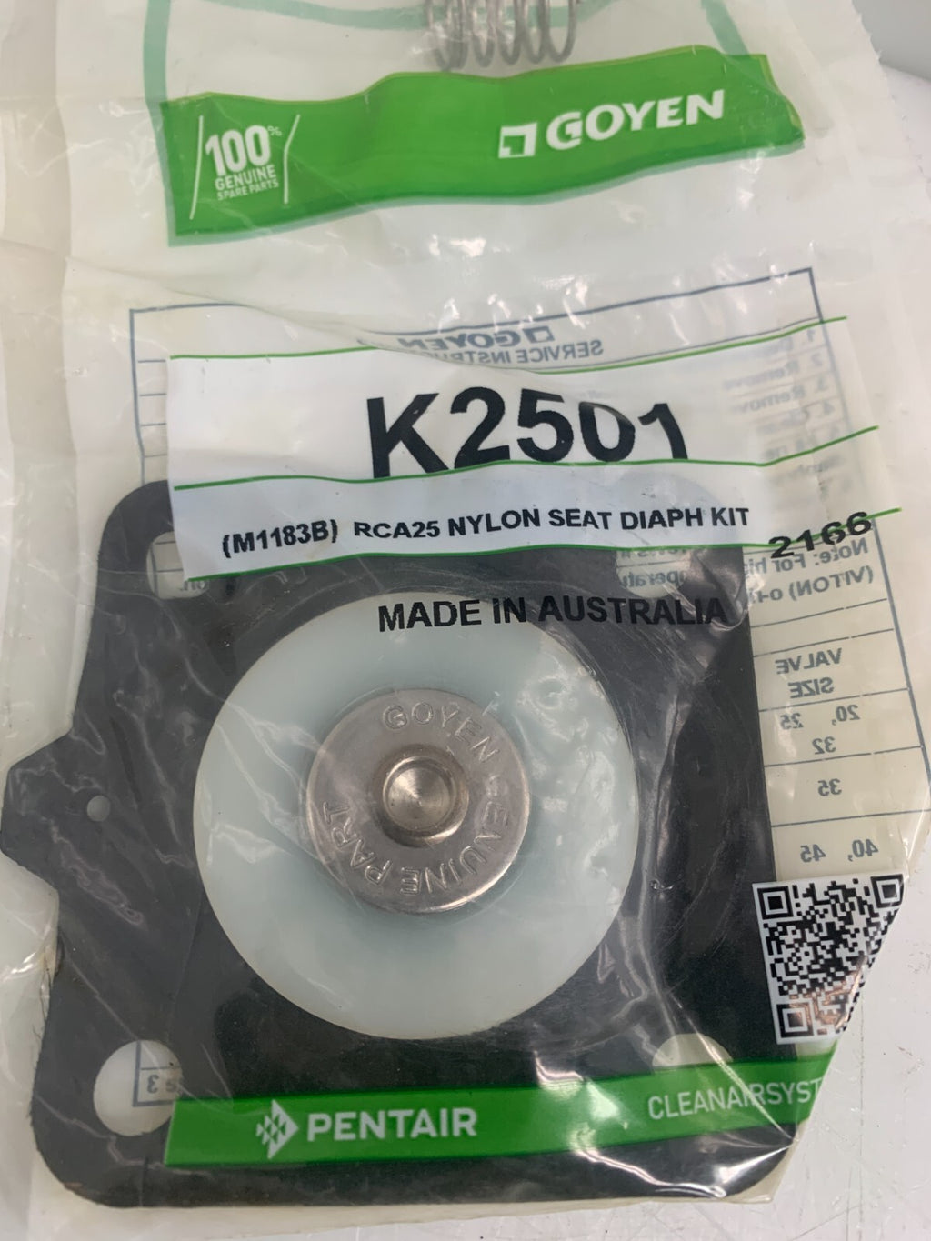 GOYEN    Size 25    K2546  Nylon Seat Diaph Kit   M1183B  (Lot of 2)