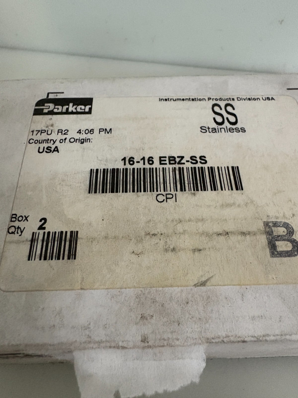 LOT OF 2 PARKER HANNIFIN CPI UNION 16-16 EBZ-SS