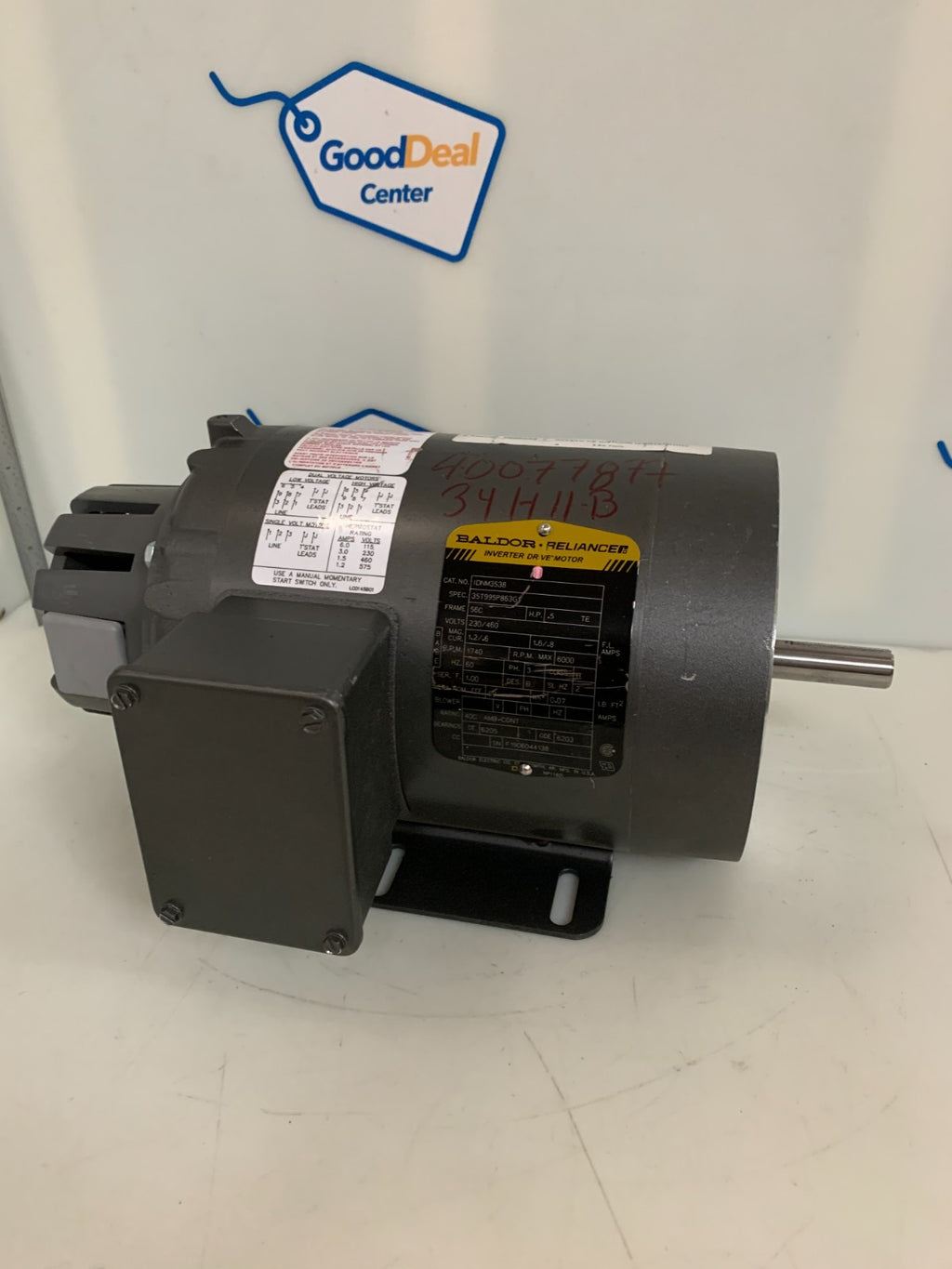 BALDOR RELIANCE INVERTER DRIVE MOTOR .5 HP 1740 RPM CAT IDNM3538