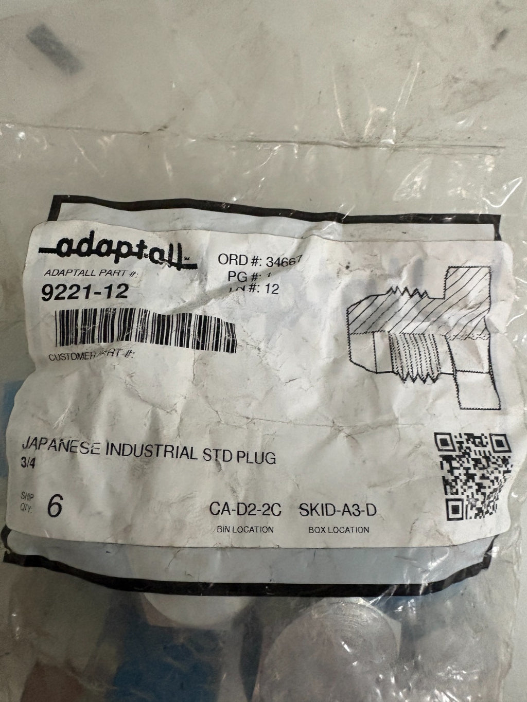 LOT OF 6 ADAPT ALL JAPANESE IND 3/4" STD PLUG 9221-122