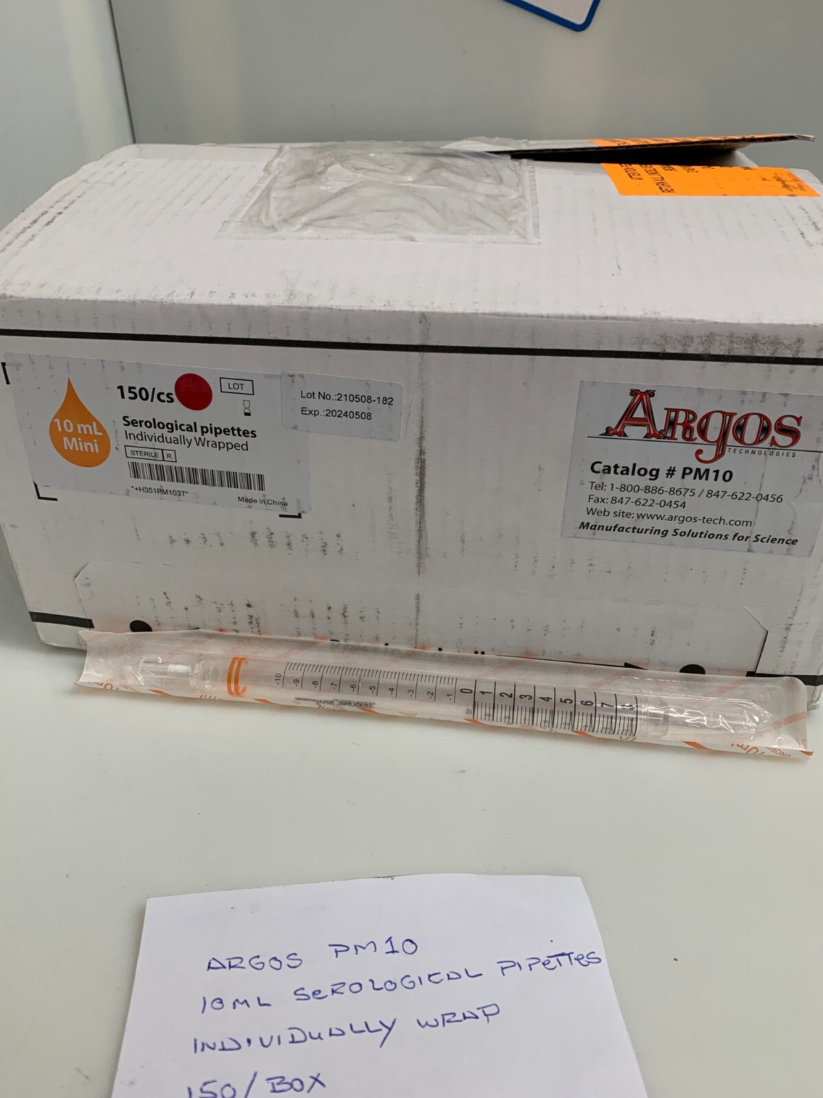 Argos PM10 Serological Pipettes 10ml 150/box
